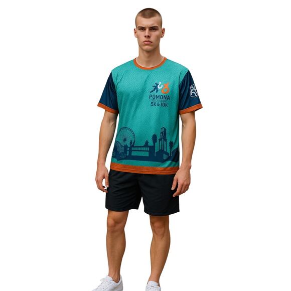 Pomona 8th Annual 5K & 10K Running Shirt Graphic Race Tee Short Sleeve Size L - Picture 1 of 4